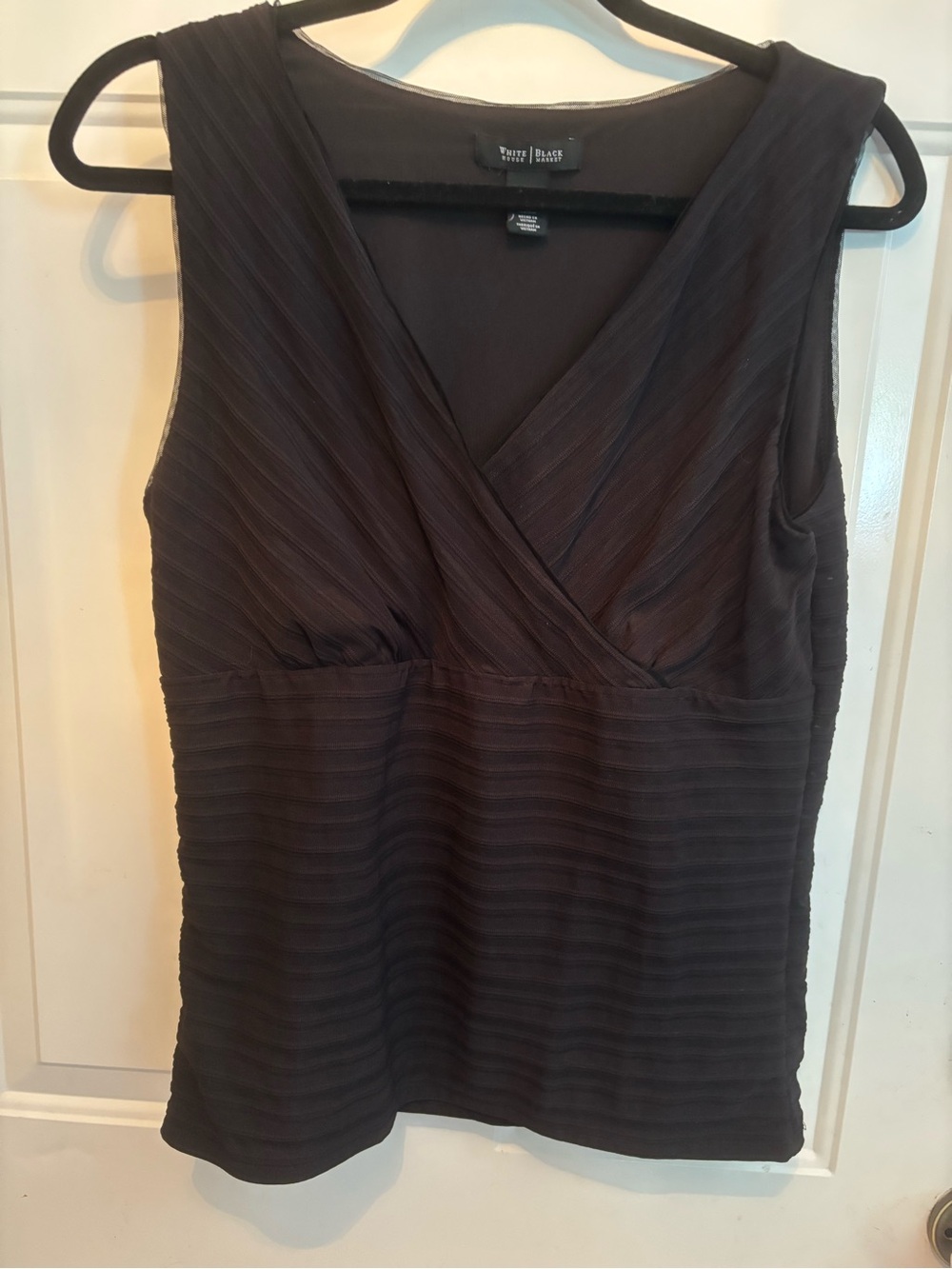 White House Black Market Black Textured V-Neck Sleeveless Tank